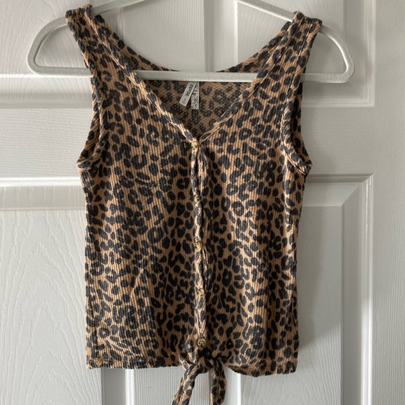 Mudd Tops - Leopard Print Tie-Front Tank Top